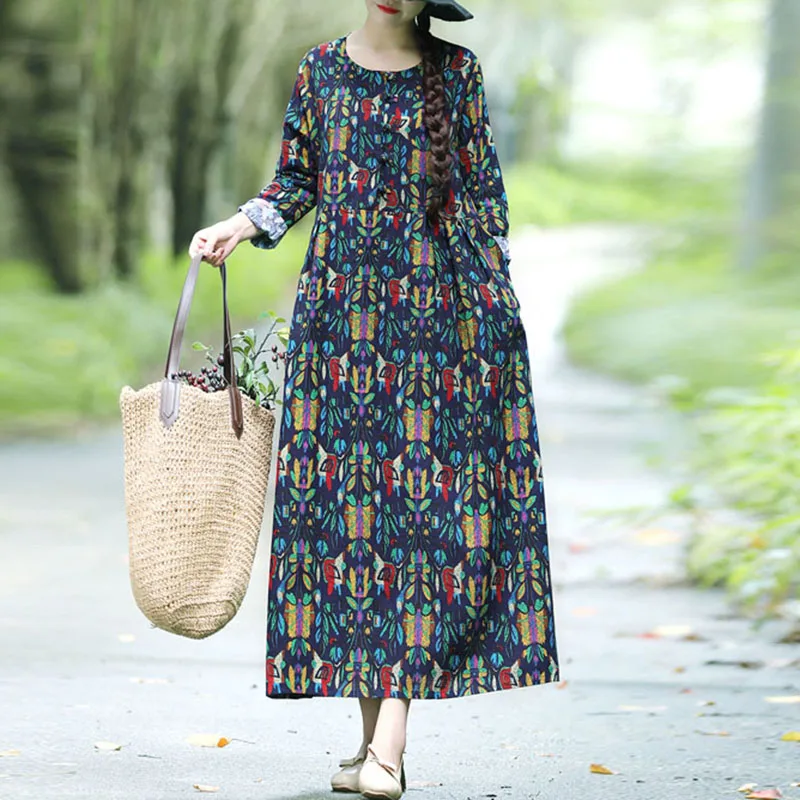 Ethnic Floral Print Cotton and Linen Dress 2019 New Mori Girl Long Sleeve Pocket Baggy Maxi Dress Vintage Long Summer Dress
Ethnic Floral Print Cotton and Linen Dress 2019 New Mori Girl Long Sleeve Pocket Baggy Maxi Dress Vintage Long Summer Dress