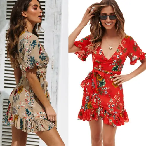 2019 Floral Print Women Short Sleeve Sexy Belt Short Mini Dress Summer Beach Sundress
2019 Floral Print Women Short Sleeve Sexy Belt Short Mini Dress Summer Beach Sundress
