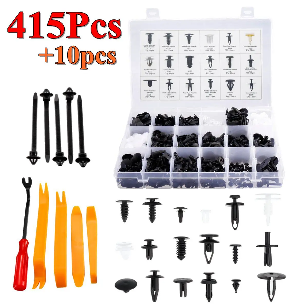 1 Set 415Pcs Car Rivets Retainers Push Pin+Upholstery Remover+Trim Removal Tool Bumper Door Panel Clip Fastener Kit for Ford
1 Set 415Pcs Car Rivets Retainers Push Pin+Upholstery Remover+Trim Removal Tool Bumper Door Panel Clip Fastener Kit for Ford