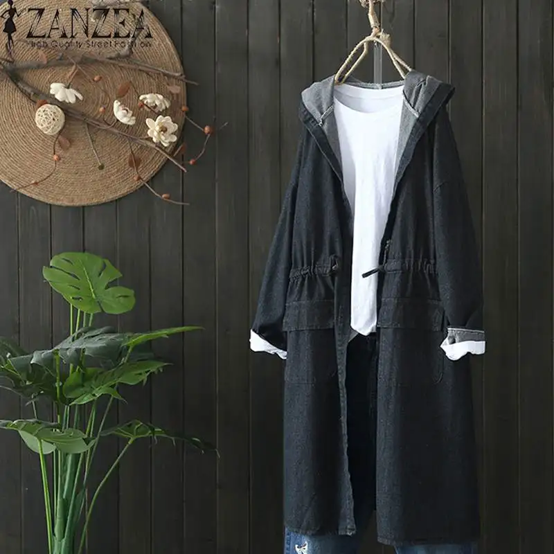 S 5XL ZANZEA 2019 Women Casual Denim Blue Jacket Spring Autumn Hooded Long Sleeve Long Cardigan Solid Pockets Party Outwear Coat 
S 5XL ZANZEA 2019 Women Casual Denim Blue Jacket Spring Autumn Hooded Long Sleeve Long Cardigan Solid Pockets Party Outwear Coat