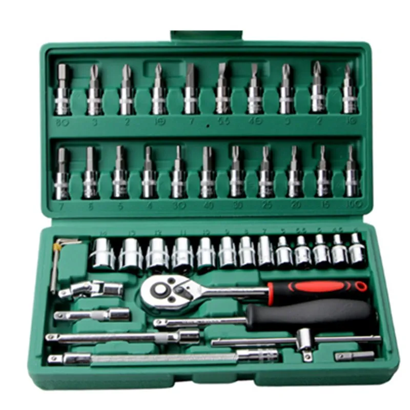 DWZ 46Pcs Spanner Socket Set 1/4 inch Screwdriver Ratchet Wrench Set Car Repair Tools Combination Repairing Hand Tool set
DWZ 46Pcs Spanner Socket Set 1/4 inch Screwdriver Ratchet Wrench Set Car Repair Tools Combination Repairing Hand Tool set