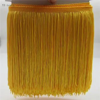 

YY-tesco 10 Meters 20CM Long Polyester Lace Fringe Tassel Gold Lace Trim Ribbon Sew Latin Dress Stage Garment DIY Accessories