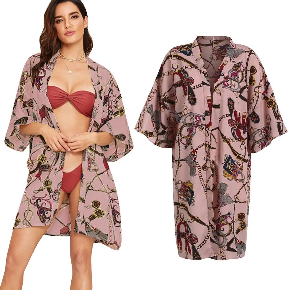 Ladies Women Floral Chain Print Kimono Boho Beach Wear Bikini Cover Up Beach Capes Ponchos
Ladies Women Floral Chain Print Kimono Boho Beach Wear Bikini Cover Up Beach Capes Ponchos