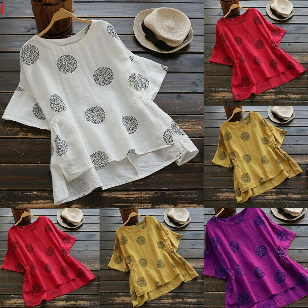 Women Round Neck Casual Summer Big Dot Print Loose Comfortable Short Sleeve Coin Dots Cotton T-Shirt Tops
Women Round Neck Casual Summer Big Dot Print Loose Comfortable Short Sleeve Coin Dots Cotton T-Shirt Tops