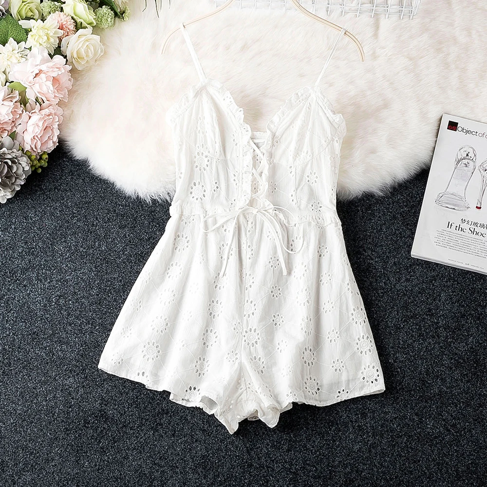 Summer Cotton White Bodysuit Women Lace Ruffle Belt Sliem Bodycon Jumpsuits For Woman Sleeveless Stylish New Good Women Jumpsuit
Summer Cotton White Bodysuit Women Lace Ruffle Belt Sliem Bodycon Jumpsuits For Woman Sleeveless Stylish New Good Women Jumpsuit