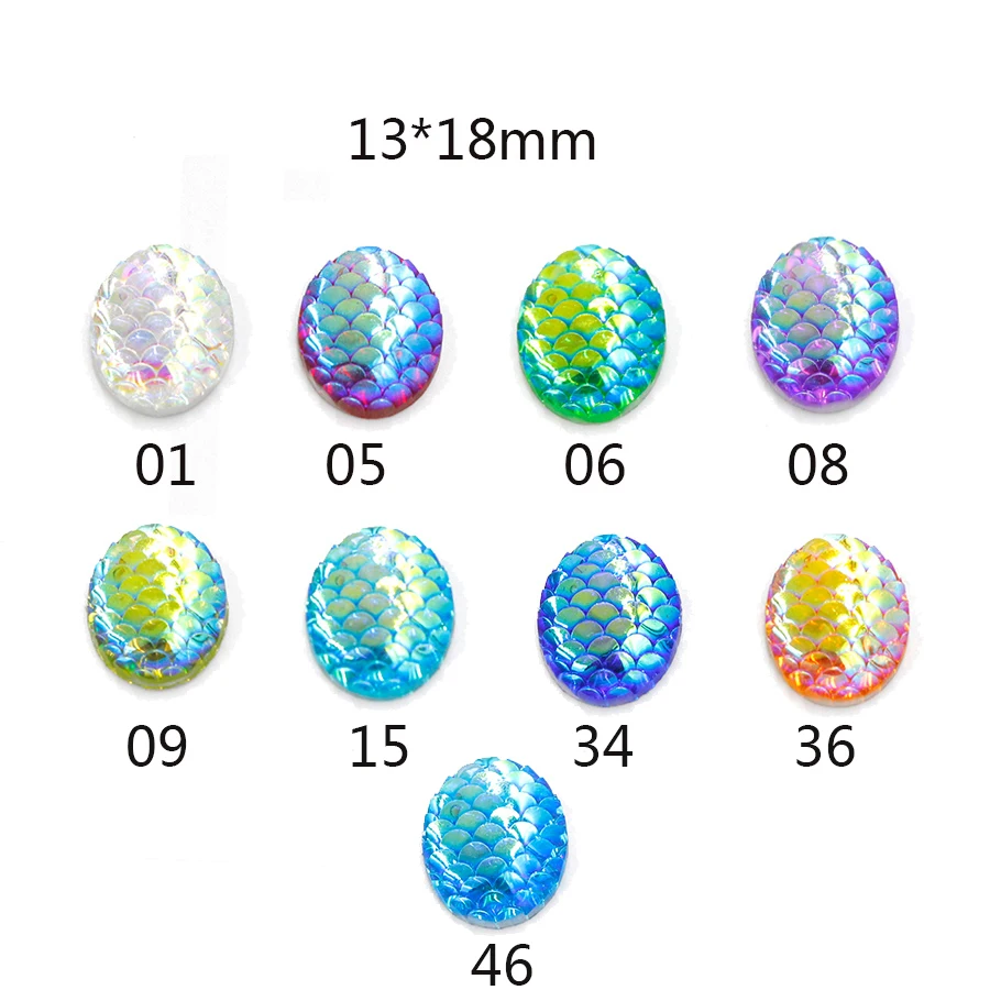 Fnixtar Resin Cabochons Oval Fish Scales Flat Back Cabochon Supplies for Jewelry Finding Fit 18x13mm Setting Base 20Piece/lot | Украшения и