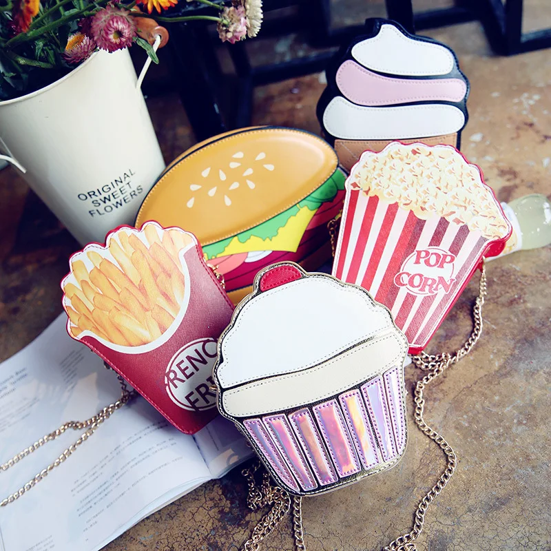 Creative Style Woman Hamburger Ice Cream shoulder bags Cupcake PU Chains bags Cute Hamburger Popcorn Fries 3D Messenger Bags
Creative Style Woman Hamburger Ice Cream shoulder bags Cupcake PU Chains bags Cute Hamburger Popcorn Fries 3D Messenger Bags