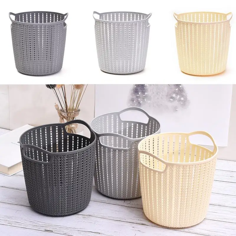 Plastic Round Rattan Storage Basket With Handle Portable Rattan Paper Pen Debris Storage Bucket
Plastic Round Rattan Storage Basket With Handle Portable Rattan Paper Pen Debris Storage Bucket
