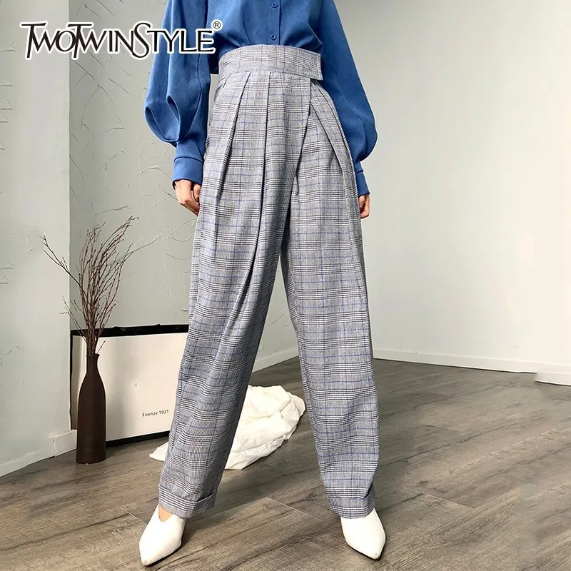 TWOTWINSTYLE Spring Casual Plaid Women Pants High Waist Loose Ruched Oversize Female Trousers Fashion Clothing Korean New 2019
TWOTWINSTYLE Spring Casual Plaid Women Pants High Waist Loose Ruched Oversize Female Trousers Fashion Clothing Korean New 2019