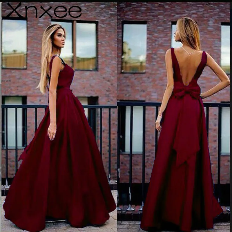 2018 Sexy V-Neck Pleated Maxi Backless Bow Dress Elegant Women Formal Prom Party Maxi Dresses Red A-Line Vestidos De Fiesta
2018 Sexy V-Neck Pleated Maxi Backless Bow Dress Elegant Women Formal Prom Party Maxi Dresses Red A-Line Vestidos De Fiesta