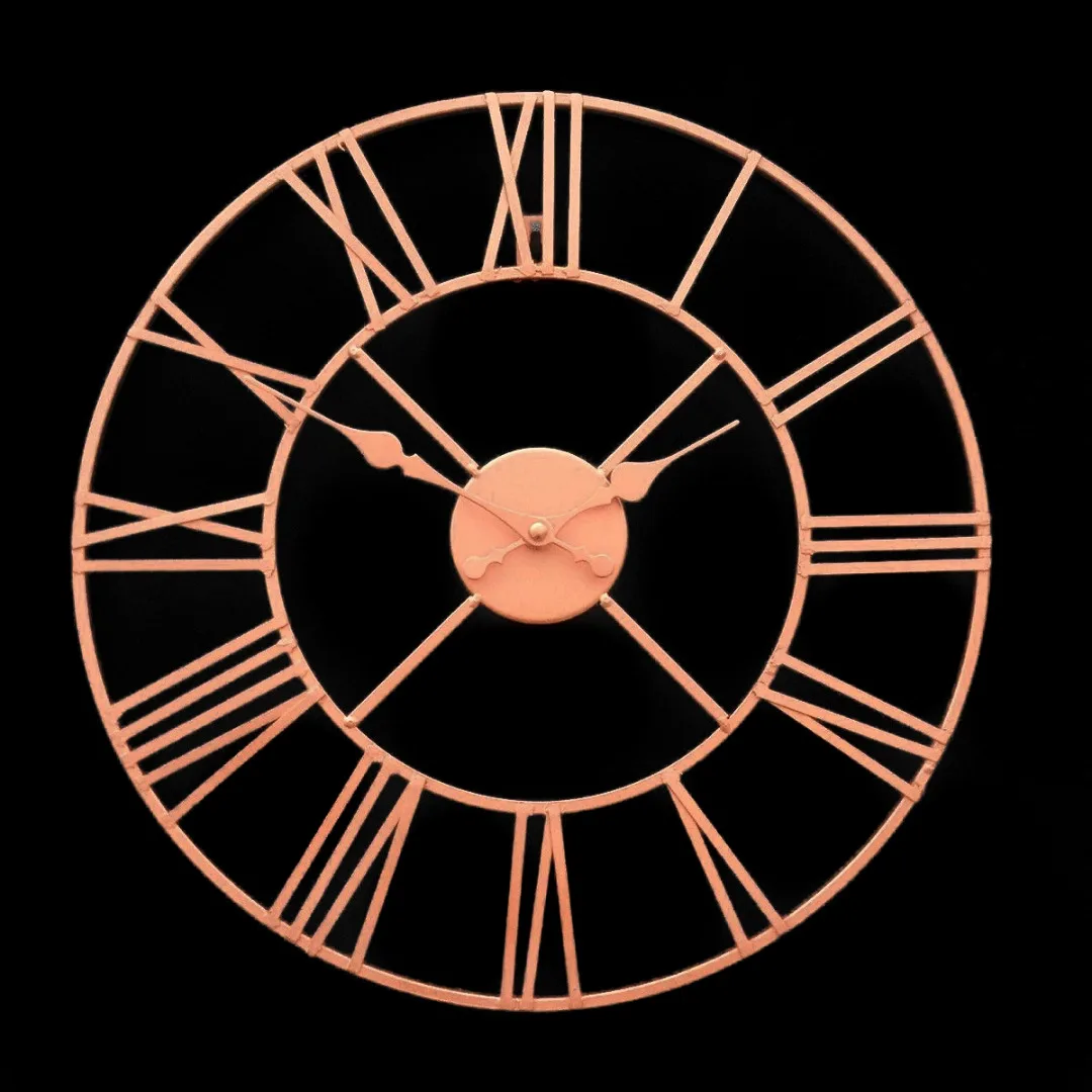 

40cm Large Rose Gold Skeleton Clock Style Mirroed Wall Clock Shabby Vintage Chic Roman Numerals wall Clocks