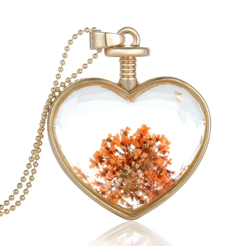 Heart Shape Glass Bottle Pendant Dried Flower Snowball Flower Sweater Chain - Gold
Heart Shape Glass Bottle Pendant Dried Flower Snowball Flower Sweater Chain - Gold