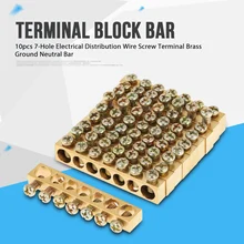 10 pièces 7-trou bornier électrique connecteur Distribution fil vis borne laiton sol neutre barre borne barrière(China)