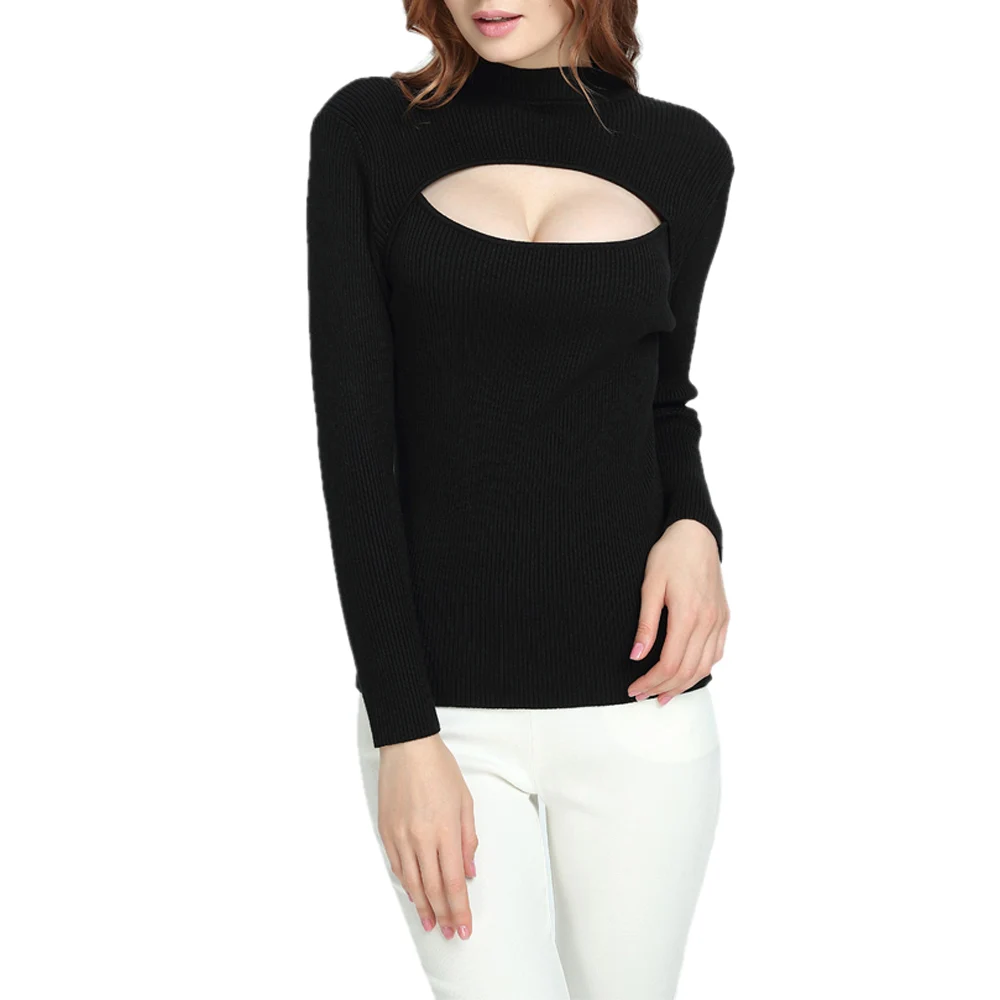 European and American Sexy Open Chest Knitted Jumper Autumn Winter Women Sweater Large Size Clothes Stretch Rib Slim Pullover
European and American Sexy Open Chest Knitted Jumper Autumn Winter Women Sweater Large Size Clothes Stretch Rib Slim Pullover
