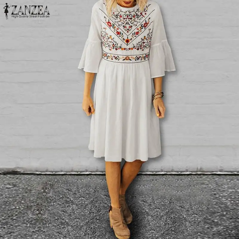 ZANZEA 2019 Summer Vintage Printed Dress Women 3/4 Flare Sleeve Party Dress Bohemian Beach Vestido Robe Femininas Dresses
ZANZEA 2019 Summer Vintage Printed Dress Women 3/4 Flare Sleeve Party Dress Bohemian Beach Vestido Robe Femininas Dresses