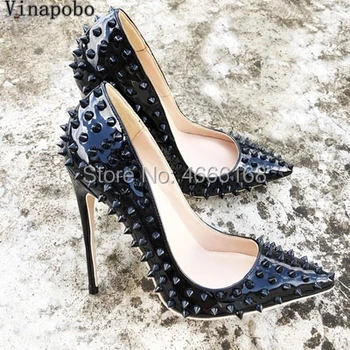 2019 Newest Black Rivets Women Patent Leather Pumps Sexy Pointed Toe Ladies 12CM Stiletto High Heels Fashion Party Wedding shoes
2019 Newest Black Rivets Women Patent Leather Pumps Sexy Pointed Toe Ladies 12CM Stiletto High Heels Fashion Party Wedding shoes