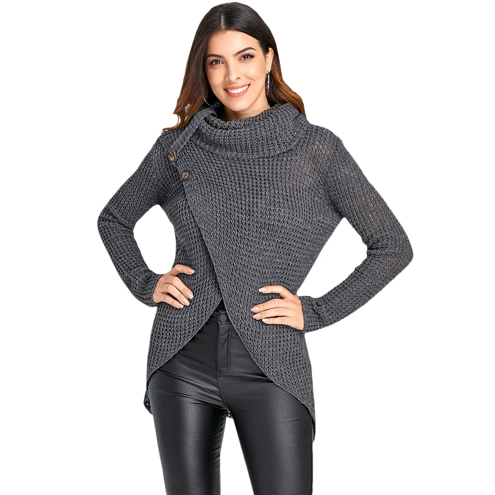Sovalro Cowl Neck Knit Asymmetric Sweater Casual Solid Button Up Slit Front Women Sweater Fashion Streetwear Jumper Tops Gray
Sovalro Cowl Neck Knit Asymmetric Sweater Casual Solid Button Up Slit Front Women Sweater Fashion Streetwear Jumper Tops Gray