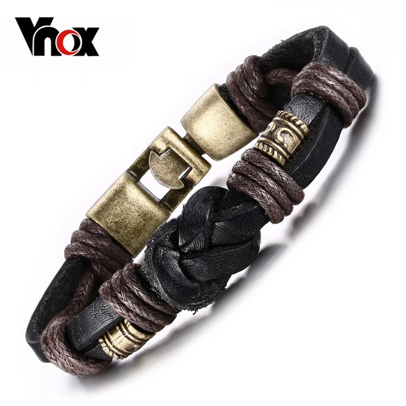 Vnox Vintage Leather Bracelet Bronze alloy Buckle Classical Style Easy Hook For Men
Vnox Vintage Leather Bracelet Bronze alloy Buckle Classical Style Easy Hook For Men