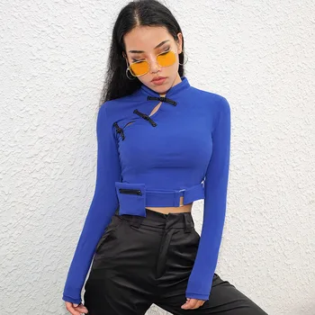 Weekeep Chinese Style Cropped t-shirt Women Elegant Hollow Out Long Sleeve t shirt Blue Patchwork tshirt
Weekeep Chinese Style Cropped t-shirt Women Elegant Hollow Out Long Sleeve t shirt Blue Patchwork tshirt