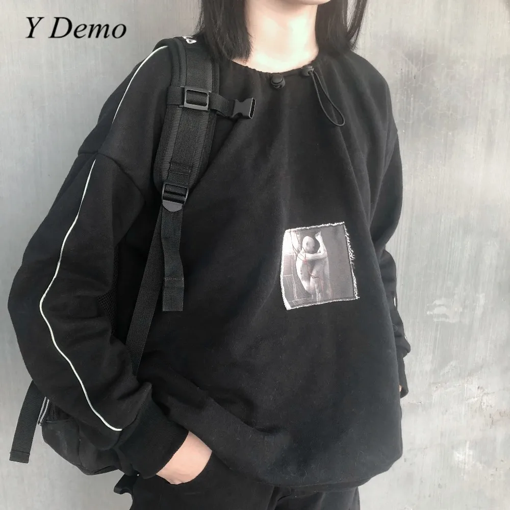 Hiphop Streetwear Elastic Collar Black Fleece Women Casual Printing Cotton Sweatshirt Pullovers
Hiphop Streetwear Elastic Collar Black Fleece Women Casual Printing Cotton Sweatshirt Pullovers