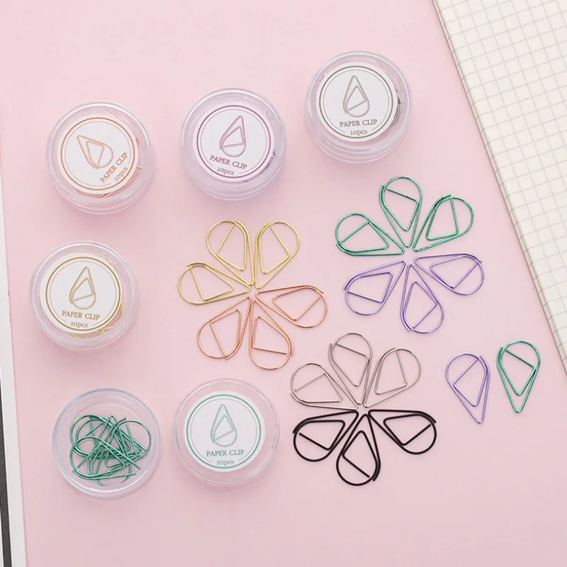 10pcs/set Creative Simple Cute Water Drop Shape Paper Clip Color Metal Bookmark Memo Clips Office Supplies School Stationery
10pcs/set Creative Simple Cute Water Drop Shape Paper Clip Color Metal Bookmark Memo Clips Office Supplies School Stationery