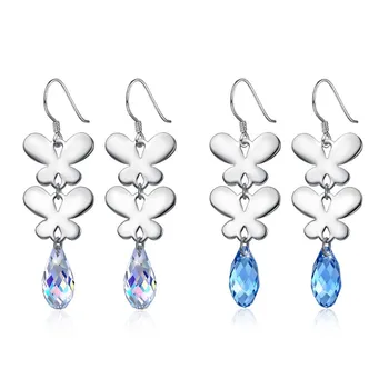 925 Sterling Silver Crystals From Swarovski Long Two Butterfly Dangle Drop Earrings For Women Fine Jewelry 
925 Sterling Silver Crystals From Swarovski Long Two Butterfly Dangle Drop Earrings For Women Fine Jewelry