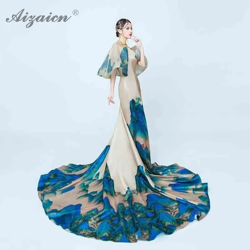 Landscape Painting Long Cheongsam China Stage Show Qi Pao Women Chinese Traditional Dresses Oriental Evening Dress With Showl
Landscape Painting Long Cheongsam China Stage Show Qi Pao Women Chinese Traditional Dresses Oriental Evening Dress With Showl
