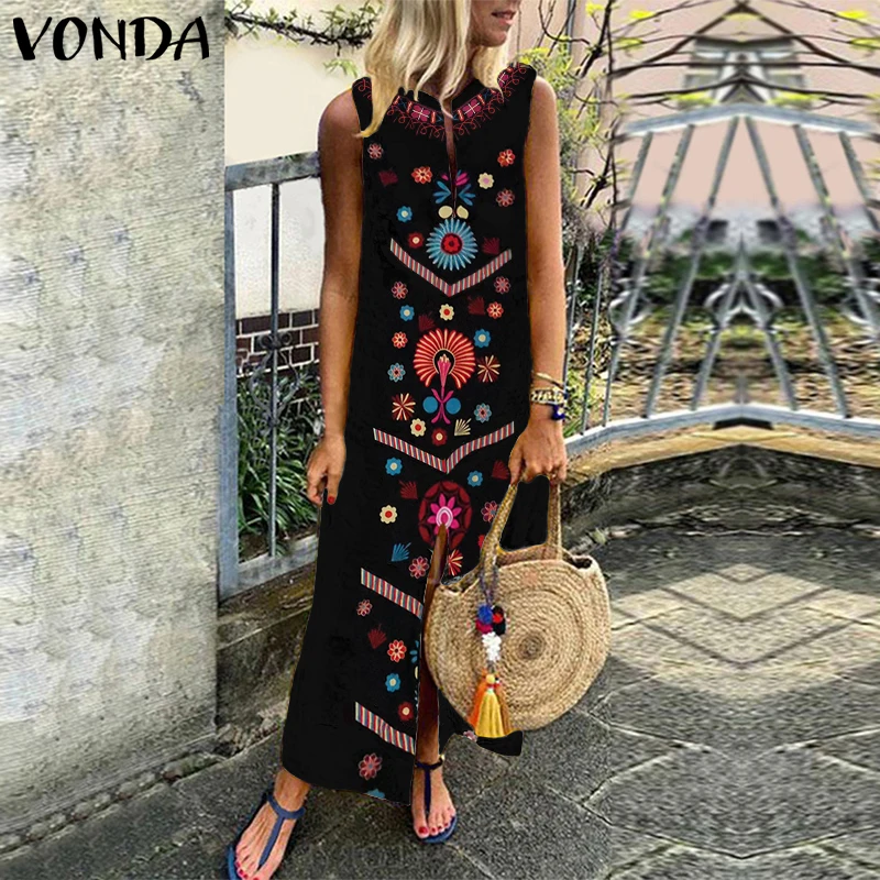 VONDA Women Dress 2019 Summer Casual Loose Sleeveless Split Dresses Floral Printed Party Long Kaftan Femme Vestidos 5XL
VONDA Women Dress 2019 Summer Casual Loose Sleeveless Split Dresses Floral Printed Party Long Kaftan Femme Vestidos 5XL