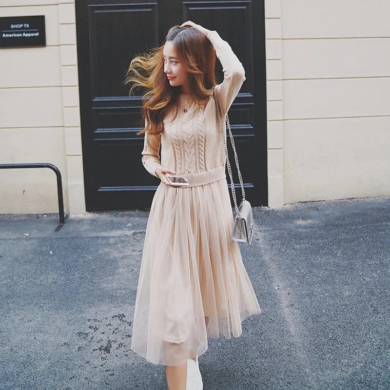 Women Elegant Knitted Patchwork Mesh Dress 2018 Winter New Korean Long Sleeve Sweater Dress Warm Midi Dress Plus Size 2XL
Women Elegant Knitted Patchwork Mesh Dress 2018 Winter New Korean Long Sleeve Sweater Dress Warm Midi Dress Plus Size 2XL