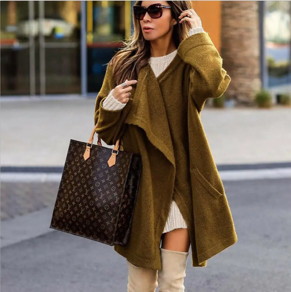 Ladies Long Sleeve Solid Loose Trench Overcoat Cardigan Outwear Women Autumn Casual Winter Warm Wool Lapel Long Coat
Ladies Long Sleeve Solid Loose Trench Overcoat Cardigan Outwear Women Autumn Casual Winter Warm Wool Lapel Long Coat