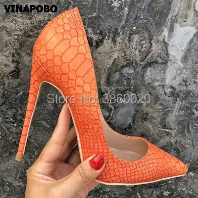 orange snake print heels