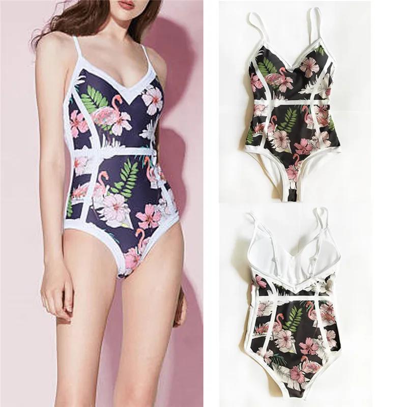 2019 Women Sexy Backless Swimwear Summer Sleeveless One-piece Low-cut Swimsuit Retro Bikini Monokini Swimming Costume | Спорт и