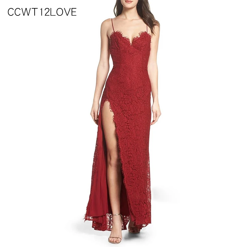 Sexy Wine Red Party Dress Long Backless V Neck High Split Dress Floor Length A Line 2019 Women Summer Holiday Dress Lace
Sexy Wine Red Party Dress Long Backless V Neck High Split Dress Floor Length A Line 2019 Women Summer Holiday Dress Lace