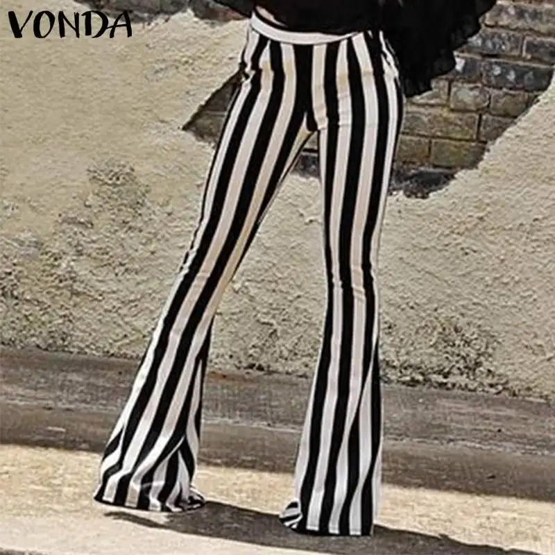 

S-5XL Summer 2019 VONDA Women Pants Striped Vintage Pantalones Mujer Long Flare Trousers Casual Wide leg pants Streetwear