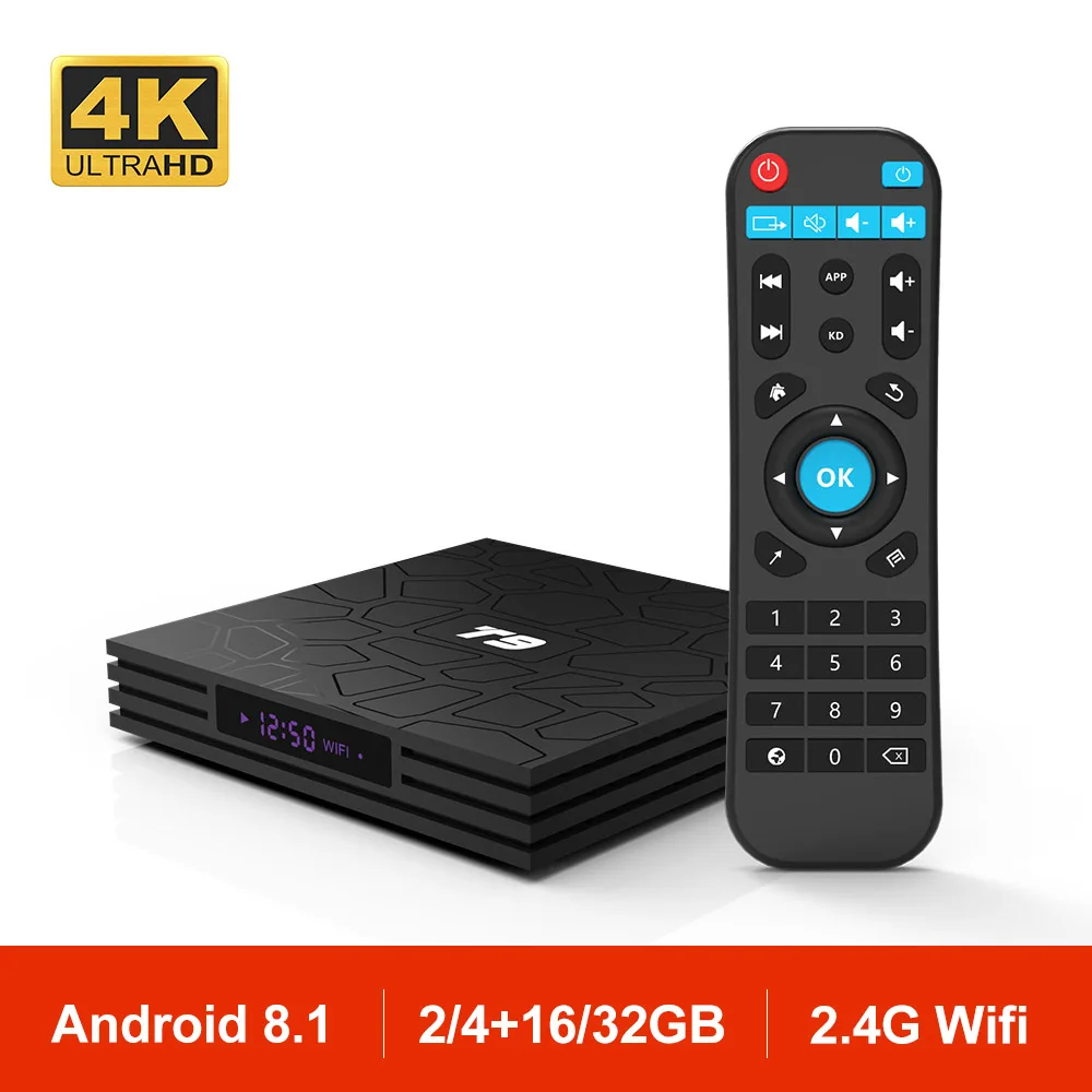 

Android 8.1 T9 Smart TV BOX 4GB+32GB/64GB RK3328 Quad-Core 1080P 4K WIFI 2.4G Bluetooth Netflix Media Player Set Top Box USB 3.0