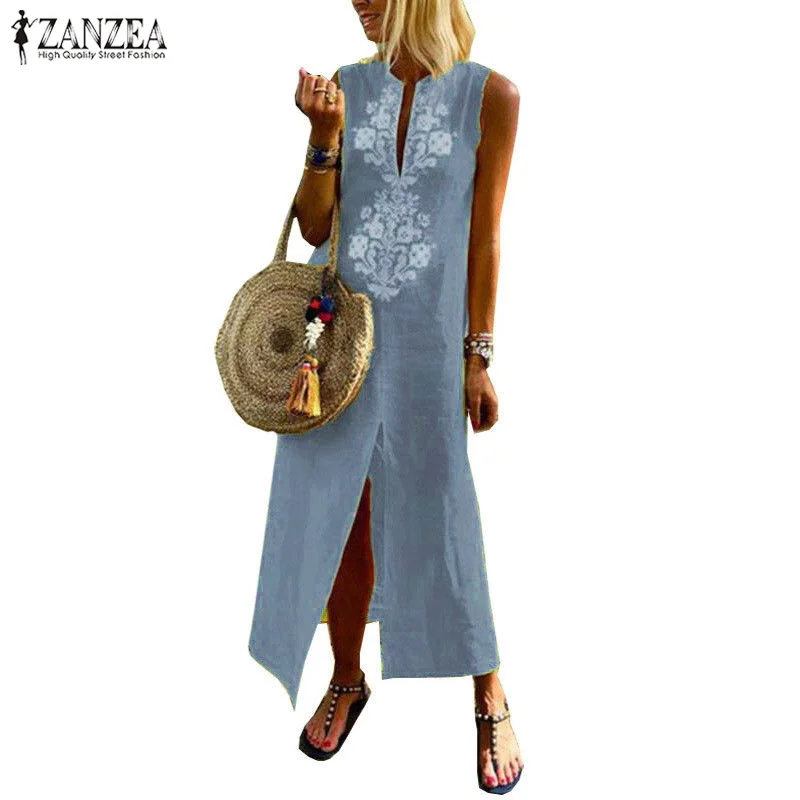 ZANZEA 2019 Summer Floral Printed Dress Women Casual Solid Sleeveless Split Party Long Vestido Cotton Linen Kaftan Femme
ZANZEA 2019 Summer Floral Printed Dress Women Casual Solid Sleeveless Split Party Long Vestido Cotton Linen Kaftan Femme