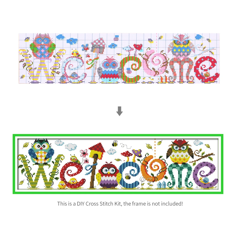 Owl Welcome Card Pattern Cross Stitch Kit Home Wall Decor Canvas Cloth Cotton Thread Cross-Stitching Needlework
Owl Welcome Card Pattern Cross Stitch Kit Home Wall Decor Canvas Cloth Cotton Thread Cross-Stitching Needlework
