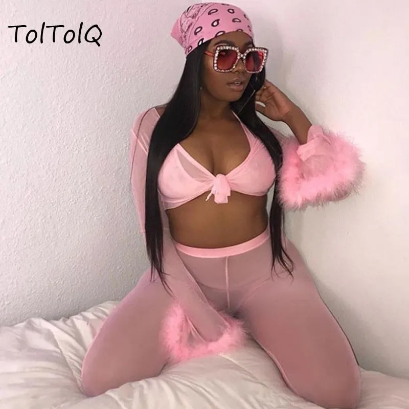 

TolTolQ 2018 Beach Two Piece Suit Clothes Women Sexy V Neck Knot Crop Top Wiht Long Pants Suits Summer Woman 2 Pcs Set Feminino