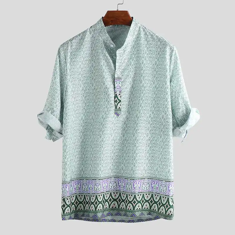 Bohemian Men Shirt Male Tee Tops Short Sleeve Mandarin Collar Chinese Men Clothes Beach Vacation Ethnic Camisa Chemise Baggy Tee
Bohemian Men Shirt Male Tee Tops Short Sleeve Mandarin Collar Chinese Men Clothes Beach Vacation Ethnic Camisa Chemise Baggy Tee