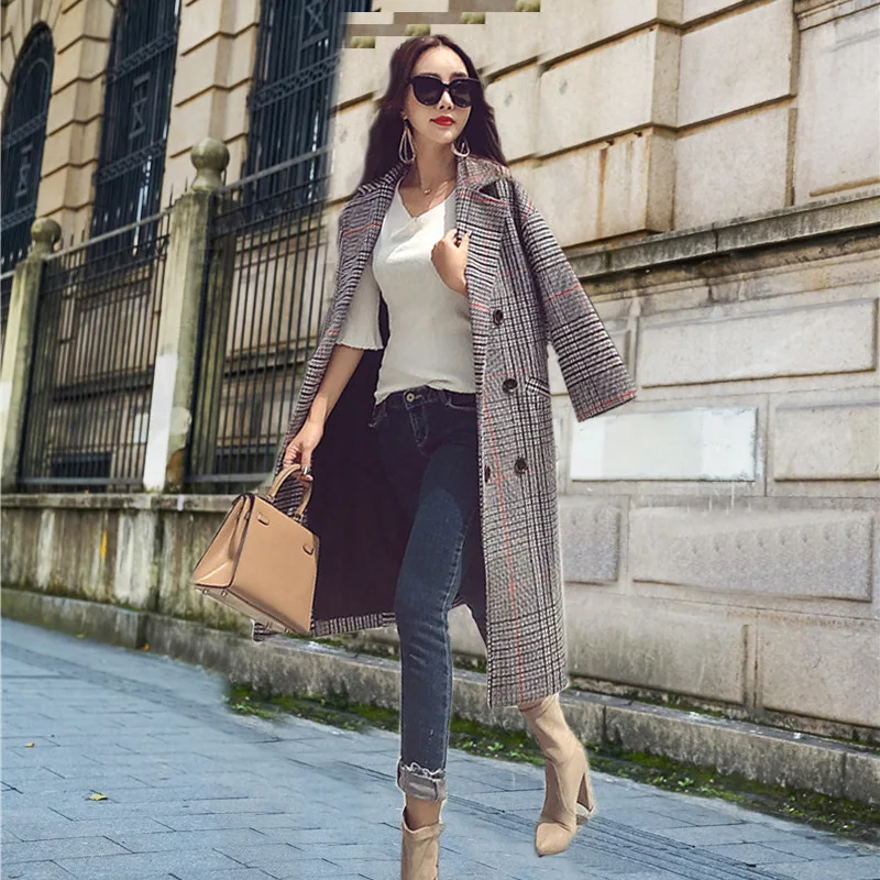 office lady loose Long Winter Fashion Wool Coats turn-down collar Wool Blend Coat and Jacket plaid Coat Femenino
office lady loose Long Winter Fashion Wool Coats turn-down collar Wool Blend Coat and Jacket plaid Coat Femenino