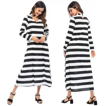 Abaya Women Stripe Maxi Choker Dress Dubai Kaftan Muslim Long Loose Islamic Robe V-neck Casual Long Sleeve Ankle-length Fashion
Abaya Women Stripe Maxi Choker Dress Dubai Kaftan Muslim Long Loose Islamic Robe V-neck Casual Long Sleeve Ankle-length Fashion
