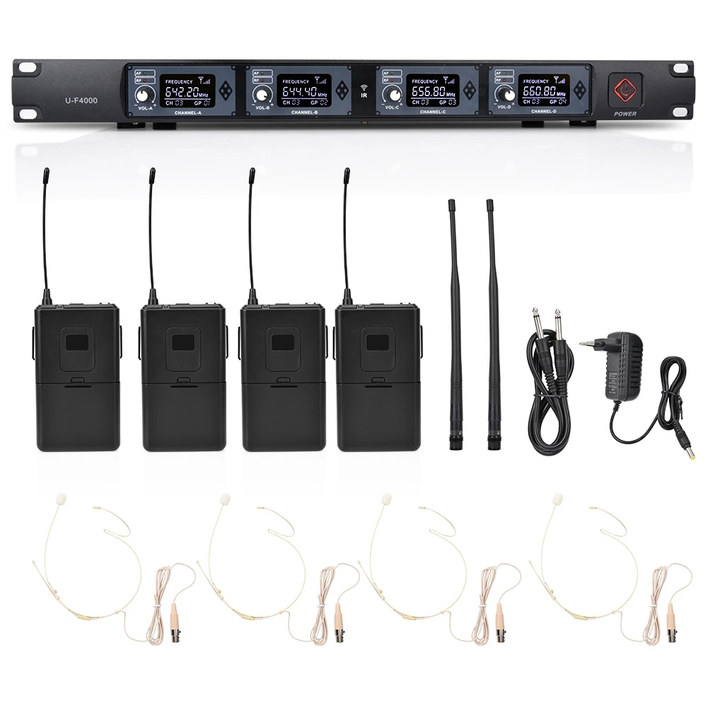 U-F4000 1-to-4 UHF Portable Wireless Transmitter Receiver Clip Lapel Headset Microphone Transmitter
U-F4000 1-to-4 UHF Portable Wireless Transmitter Receiver Clip Lapel Headset Microphone Transmitter