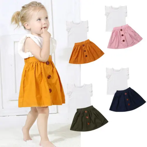 1-4Years Summer Toddler Kids Baby Girls Sleeveless T-shirts Tops+Button Skirts Outfits Princess Children Casual Clothes Sets
1-4Years Summer Toddler Kids Baby Girls Sleeveless T-shirts Tops+Button Skirts Outfits Princess Children Casual Clothes Sets