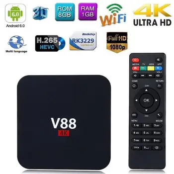 V88 4K Android 6.0 Smart TV Box RK3229 Quad Core 1GB+8GB 1080P USB WiFi H2.65 TV Set Top Box Media Player TV Receiver
V88 4K Android 6.0 Smart TV Box RK3229 Quad Core 1GB+8GB 1080P USB WiFi H2.65 TV Set Top Box Media Player TV Receiver