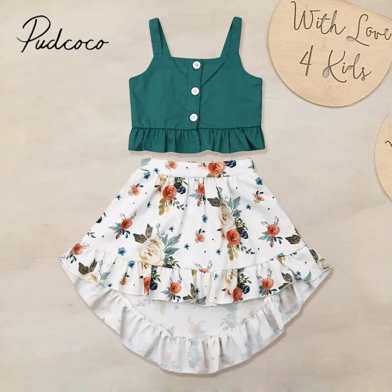 2019 Children Summer Clothing Holiday Toddler Baby Girl Kid Outfit Set Sleeveless Green Tops Tank+Floral Skirt Beach Sets 1-5Y
2019 Children Summer Clothing Holiday Toddler Baby Girl Kid Outfit Set Sleeveless Green Tops Tank+Floral Skirt Beach Sets 1-5Y
