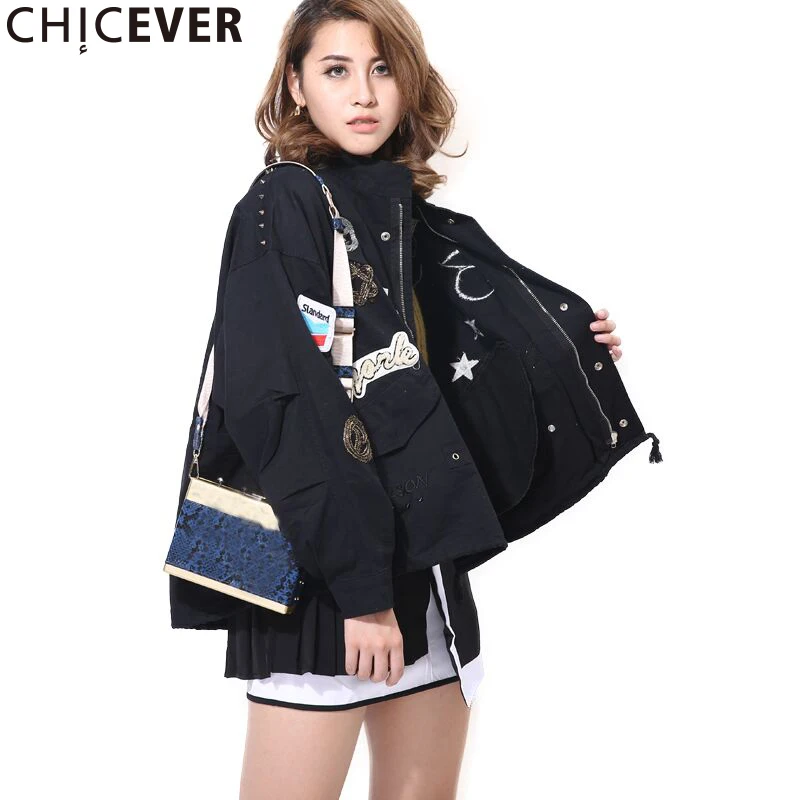 CHICEVER Black Embroidery Women Jacket Feamle Coat Long Sleeve Loose Big Size Autumn Women's Basic Coats Fashion Clothes 2019
CHICEVER Black Embroidery Women Jacket Feamle Coat Long Sleeve Loose Big Size Autumn Women's Basic Coats Fashion Clothes 2019