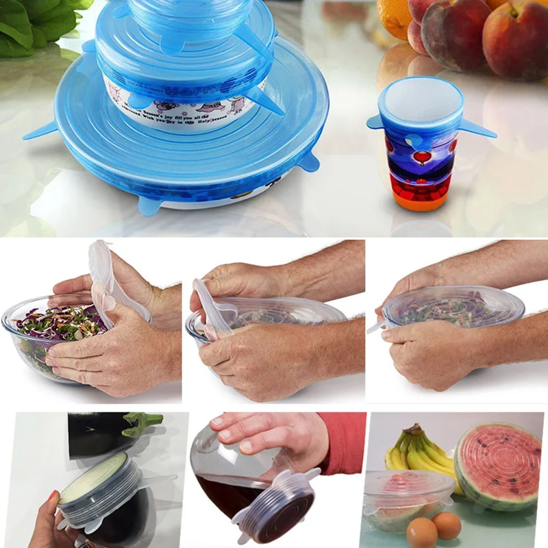 6Pcs/ Set Universal Silicone Stretch Lids Vacuum Seal Suction Cover Sealer Bowl Pot Silicone Cover Kitchen Cookware Accessories
6Pcs/ Set Universal Silicone Stretch Lids Vacuum Seal Suction Cover Sealer Bowl Pot Silicone Cover Kitchen Cookware Accessories
