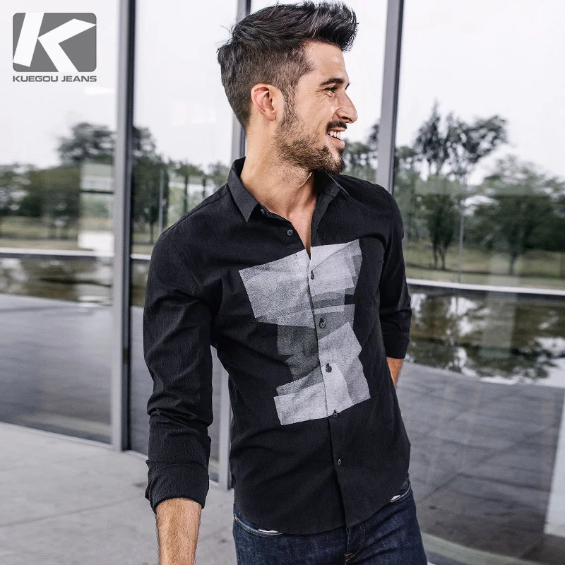 KUEGOU New Spring Mens Fashion Shirts Print Pattern Black Color Man's Wear Long Sleeve Slim Fit Clothing Male Brand Blouse 01380
KUEGOU New Spring Mens Fashion Shirts Print Pattern Black Color Man's Wear Long Sleeve Slim Fit Clothing Male Brand Blouse 01380