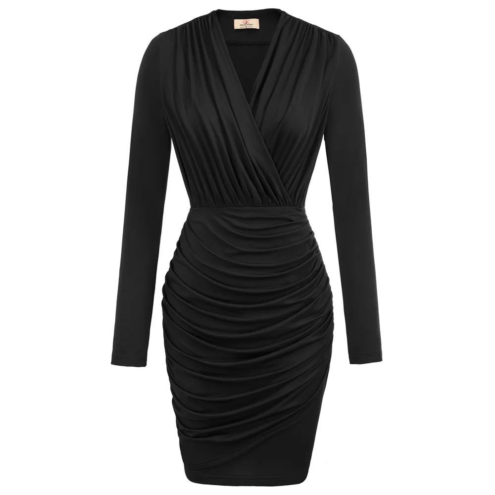 1950s 40s Womens V Neck Wrap Pleated Midi Dress Long Sleeve Bodycon Formal Party Fashion Sexy Women Dress 2019 
1950s 40s Womens V Neck Wrap Pleated Midi Dress Long Sleeve Bodycon Formal Party Fashion Sexy Women Dress 2019