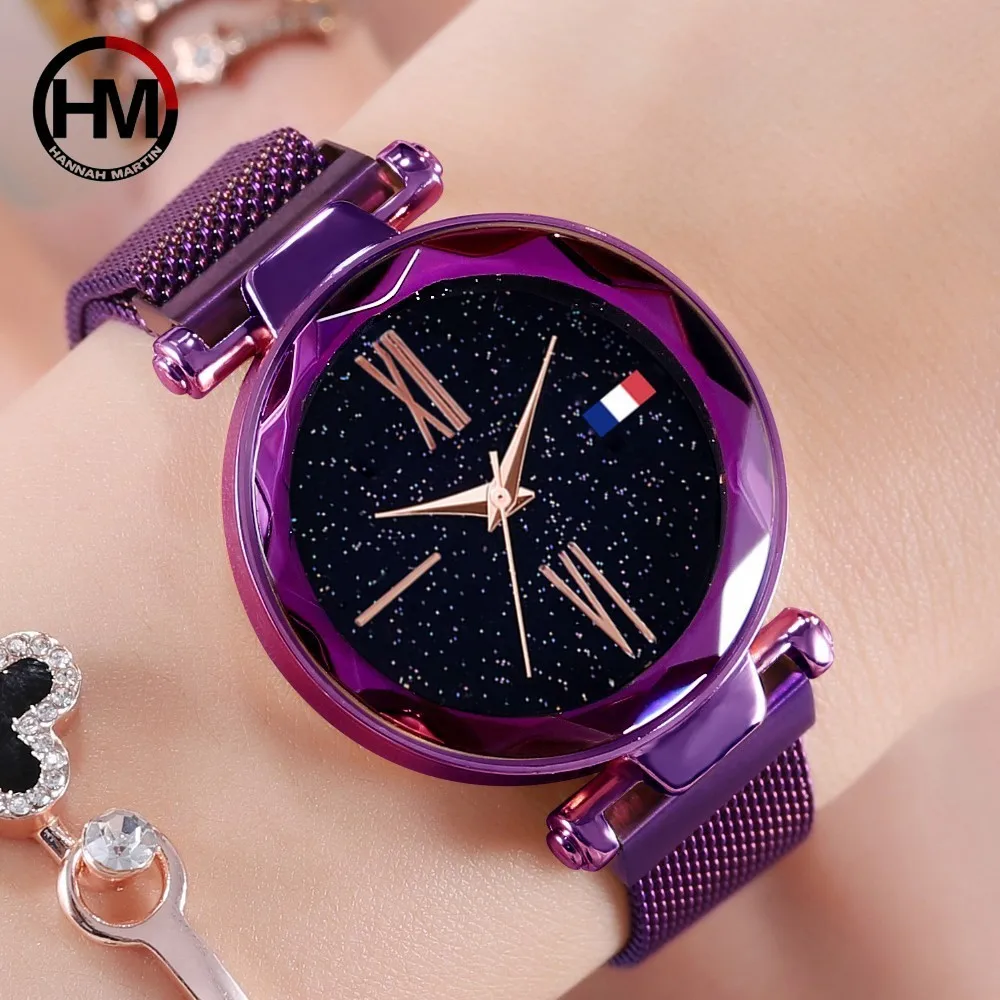 New Japan Quartz Movement Women Starry Sky Bright Purple Stainless Steel High Quality Magnet Mesh Wristwatches Waterproof 30m
New Japan Quartz Movement Women Starry Sky Bright Purple Stainless Steel High Quality Magnet Mesh Wristwatches Waterproof 30m